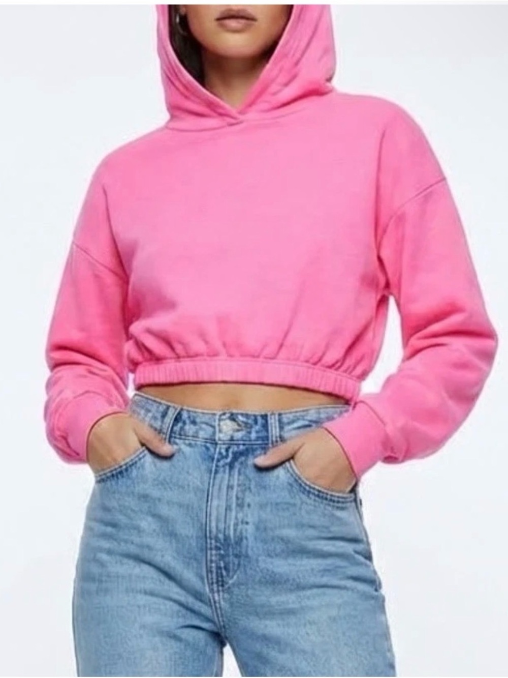 Naked wardrobe cropped pink Barbie hoodie